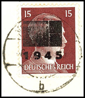 3535 15 Pfg Hitler Mit Aufdruck In Type IIb, Tadellos Gestempelt "Netzschkau 6.8.45" Auf Briefstück, Gepr. Opitz, Mi. 20 - Other & Unclassified