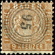 3647 9 Kreuzer Gelbbraun Mit Fünfringstempel "95", Links Nachgezähnt, Sonst Tadellos, Gepr. Stegmüller BPP, Mi. 320,-, K - Other & Unclassified