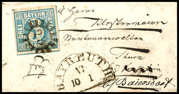 3662 3 Kreuzer Blau, Vollrandige Marke (Kleine Bogenecke) Auf Kleinformatigem Damenbriefchen (90 X 48 Mm) Von Bayreuth N - Autres & Non Classés