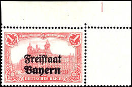 3678 1 Mark Deutsches Reich Rot Mit Schwarzem Bdr.-Aufdruck "Freistaat Bayern", Abart "doppelter Aufdruck", Eckrandstück - Autres & Non Classés