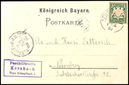 3690 Posthilfsstelle Kersbach, Taxe Schnaittach1, Glasklarer Blauer Stempel Auf Farblitho-AK Von Kersbach 1899 Nach Nürn - Autres & Non Classés