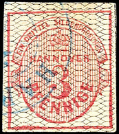 3724 3 Pfg. Karmin, Netzwerkschwarz, Allseits Breitrandig, Gestempelt, Helle Stelle Im Rand, Signiert Berger BPP, Mi. 35 - Hanovre