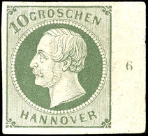 3726 10 Gr. Grün, Rechtes Randstück Mit Reihenzähler "6", Sehr Farbfrisch, Sauber Ungebraucht Mit Erstfalzrest, Minimale - Hanover