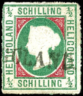 3733 1/2 Schilling Dunkelbläulichgrün/karmin, Kopftype I, Farbfrisches Prachtstück Mit Sauber Aufgesetztem Langstempel T - Heligoland