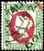 3736 1/4 Schilling Grün/rot, Kopftype I, Gegittertes Papier, Farbfrisches Exemplar Mit Entwertung Durch Englischen Runds - Heligoland