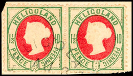 3740 1 1/2 P./10 Pf.  Waag. Paar A. Briefstück, Gepr. Müller FP Und Lemberger BPP, Mi. 90.-, Katalog: 14a(2) BS - Heligoland