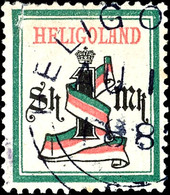 3741 1 Schilling / 1 Mark Blaugrün/schwarz/mittelrosa (August 1879), Gestempelt Mit >Rundstempel Type II "HELIGO(LAND) A - Héligoland