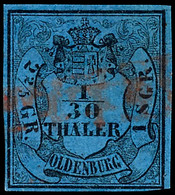 3756 1/30 Th. Wappen Auf Blau, Type IV, Sauber Gestempelt Mit L1 "ELSFLETH" In Rot, Allseits Vollrandig, Leichter Horizo - Oldenburg