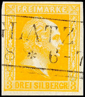 3776 3 Sgr. Gelb, Dünnes Durchscheinendes Papier, Allseits Vollrandiges Und Farbfrisches Kabinettstück Mit Ra2 "GLATZ",  - Autres & Non Classés