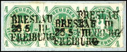 3780 4 Pfennig Gelblichgrün, Waagerechter 3er-Streifen Mit L3 (dreimal Abgeschlagen) "BRESLAU/28.5.III/FREIBURG" Auf Bri - Autres & Non Classés