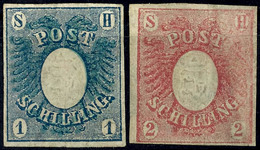 3814 1 Schilling Blau Und 2 Schilling Rosarot Sog. Post-Schillinge, Ungebraucht Ohne Gummierung, Beide Marken Vollrandig - Schleswig-Holstein