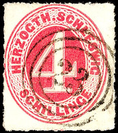 3816 4 Sch. Karminrot, Farbfrisch, Klarer Dänischer 3-Ring "23" (Hadersleben), Luxus, Fotoattest Möller BPP: "echt Und E - Schleswig-Holstein