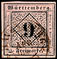 3863 9 Kr. Dunkelrosa, Type II, Allseits Vollrandiges Kabinettstück Mit Klarem K2 "REUTLINGEN 2 APR. 1867", Fotokurzbefu - Other & Unclassified
