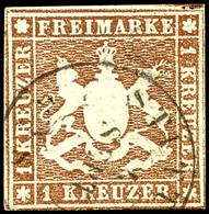 3865 1 Kr. Wappen Gelbbraun, Abart "ohne Seidenfaden", Zentrisch Gestempelt K1 "STUTTGART 4 SEPT.", Unten In Der Randlin - Autres & Non Classés