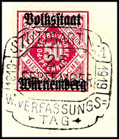 3886 50 Pfg Ziffern In Raute, Dunkellilarot, Tadellos Gestempelt "STUTTGART 25 SEPTEMBER 1919" Auf Luxusbriefstück, Gepr - Other & Unclassified