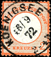 3945 2 Kr. Ziegelrot, Kleiner Schild, Zentrisch Gestempelt "KÖNIGSEE 16/9 72", Teils Verkürzte Zähne, Signiert Jäschke-L - Autres & Non Classés