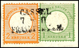 3957 2 Kr. Orange Kleiner Schild Und 1 Kr. Grün Großer Schild (kleines Format) Mit Bahnpost-L3 "CASSEL 7.8. II FRANKFURT - Autres & Non Classés