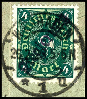 4483 4 M. Schwarzgrün/hellgelbgrün Mit Violettschwarzem Aufdruck In Type II, Gestempelt Auf Briefstück, Auflage 200 Stüc - Other & Unclassified