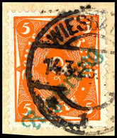 4493 5 M. Orange Mit Grünem Aufdruck Type II, Gestempelt Auf Briefstück, Auflage Nur Wenige Stücke, Gepr. Infla Und Pesc - Other & Unclassified