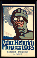 4642 1913, Prinz-Heinrich-Flug 10. - 17. Mai 1913, Ansichtskarte Zur Landung- Pforzheim 16. Mai, Gelaufen, Seltener Nach - Poste Aérienne & Zeppelin