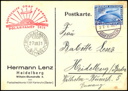 4668 Polarfahrt 1931, Bordpost Bis Malygin, Karte Mit 2 Mark Polarfahrt Mit LUFTSCHIFF GRAF ZEPPELIN 27.7.1931 Nach Heid - Other & Unclassified