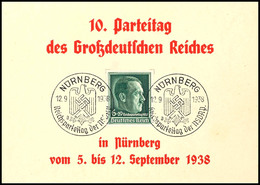 4698 1938, "10. Parteitag Des Großdeutschen Reiches In Nürnberg Vom 5. Bis 12. September 1938", Gedenkkarte Frankiert Mi - Autres & Non Classés