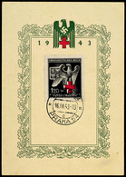 4714 B&M, 1943, Rotes Kreuz, Kleines Zweifarbiges Gedenkblatt Mit Grüner Umrandung U. Passender Marke, Tagesstempel "PRA - Other & Unclassified