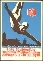 4717 1938, "Erste Großdeutsche Schwimm-Meisterschaften Darmstadt 8.-10. Juli 1938, Gelaufen Mit  Anlassbezogenem SST "DA - Autres & Non Classés