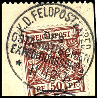 4773 50 Pfg Krone/Adler Auf Ausschnitt Eines Feldposttelegramms Mit Klarem Und Zentrischen Abschlag Des Seltenen Stempel - China (offices)