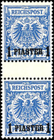 4821 1 Piaster Auf 20 Pf (mittel)blau Als Senkrechtes Zwischenstegpaar Tadellos Postfrisch, Tiefst Gepr. Hollmann BPP, M - Turkey (offices)