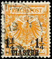 4825 1 1/4 Piaster Auf 25 Pf Gelborange Gestempelt, Etwas Erhöht Dopp. Gepr. Jäschke-L. BPP, Mi. 350.-, Katalog: 9a O - Turquie (bureaux)