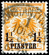 4826 1 1/4 Piaster Auf 25 Pfg Krone/Adler Gelborange, Zentrisch Gestempelt "Constantinopel 1 Deutsche Post 10/4 91", Tad - Turquie (bureaux)