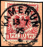4923 10 Pfg Krone/Adler Mittelkarminrot Mit Geradem Und Zentrischem Stempel "KAMERUN 113/7 95" Auf Briefstück, Tadellose - Kameroen