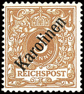 4934 3 Pfg Krone/Adler Mit Diagonalem Aufdruck, Ungebrauchtes Kabinettstück Mit Erstfalz, Unsigniert, Mi. 750.-, Katalog - Caroline Islands