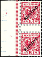 4939 10 Pfg Krone/Adler Mit Diagonalem Bdr.-Aufdruck "Karolinen", Senkrechtes Zwischenstegpaar, Tadellos Postfrisch, Gep - Caroline Islands