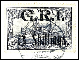 4976 3 Schillings G. R. I. Auf 3 Mark Kaiseryacht, Aufdruckfehler I "Punkt Hinter I Von GRI Abgeschliffen"; Tadellos Ges - Samoa