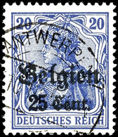 5004 25 C. Auf 20 Pfg. Dunkelviolettblau, Gestempelt, Signiert Hey BPP, Mi. Ohne Preis, Katalog: 18c O - Andere & Zonder Classificatie