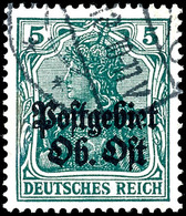 5012 5 Pfg. Grün Mit Rußigem Aufdruck, Gestempelt, Signiert Hey BPP, Mi. 150.- Unterbewertet, Katalog: 3b O - Autres & Non Classés