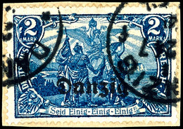 5086 2 Mark Deutsches Reich Schwärzlichblau Mit Aufdruck "Danzig" Mit Plattenfehler II (Bogenfeld 5), Zeitgerecht Gestem - Autres & Non Classés