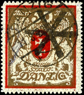 5109 50 Mark Stadtwappen Rot/gold Mit Stehendem Wasserzeichen 2 X, Zeitgerecht Entwertet "Danzig *1k 11.8.22" Und Sicher - Autres & Non Classés