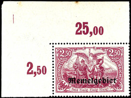 5159 2,50 M. Dunkelgraulila, Linke Obere Bogenecke, Tadellos Postfrisch, Fotobefund Huylmans BPP "echt Und Einwandfrei", - Memel (Klaïpeda) 1923