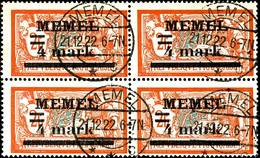 5162 4 M Auf 2 Fr. Freimarke, Viererblock Mit Drei Normalmarken Sowie Aufdruckfehler "Querbalken Der Wertziffer 4 Verdic - Klaipeda 1923