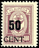 5181 50 C. Auf 400 Mark Freimarke, Aufdruckfehler "enger Abstand Zwischen 50 Und Cent", Tadellos Postfrisch, Fotobefund  - Memel (Klaïpeda) 1923