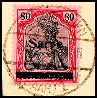 5212 80 Pfg Germania Mit Aufdruck "Sarre" In Type III, Gestempelt "Neunkirchen - * (Saar) 1 D 2.4.20" Auf Briefstück, Ta - Other & Unclassified