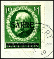 5226 10 Mark Bayern Sarre, Aufdruck Von Bogenfeld 17,  Tadellos Gestempelt "St. Ingbert 13. Mrz. 20" Auf Briefstück, Fot - Other & Unclassified