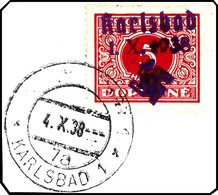 5371 5 H. Portomarke Auf Briefstück, Tadellos Gestempelt "KARLSBAD 4.X.38", Sehr Seltene Marke, Auflage Nur 134 Stück, G - Other & Unclassified