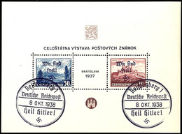 5377 Blockausgabe "Briefmarkenausstellung Bratislava", Gestempelt "REICHENBERG 1 / Deutsche Reichspost / -8.X.1938", Lei - Other & Unclassified