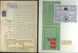 5537 1941, Notarielle Urkunde Mit 2 Dimensionsgebührenmarken A 5 Fr., Sowie Ausweis " Volksdeutsche Bewegung" Mit 7 Beit - Luxembourg