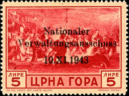 5559 25 C. - 5 L. Freimarken, Tadellos Postfrisch, Für Die Mi.-Nr. 10-14 Kurzbefund Bzw. Fotoattest Brunel VP, Mi. 1.080 - German Occ.: Montenegro
