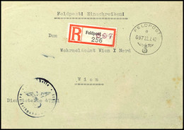 5845 1942, Feldpost-R-Brief Mit Norm-Stpl. "e 697 22.7.42" Und Feldpost-R-Zettel Mit K-Nr. 697 (= Feldpostamt 33, 10 Km  - Autres & Non Classés